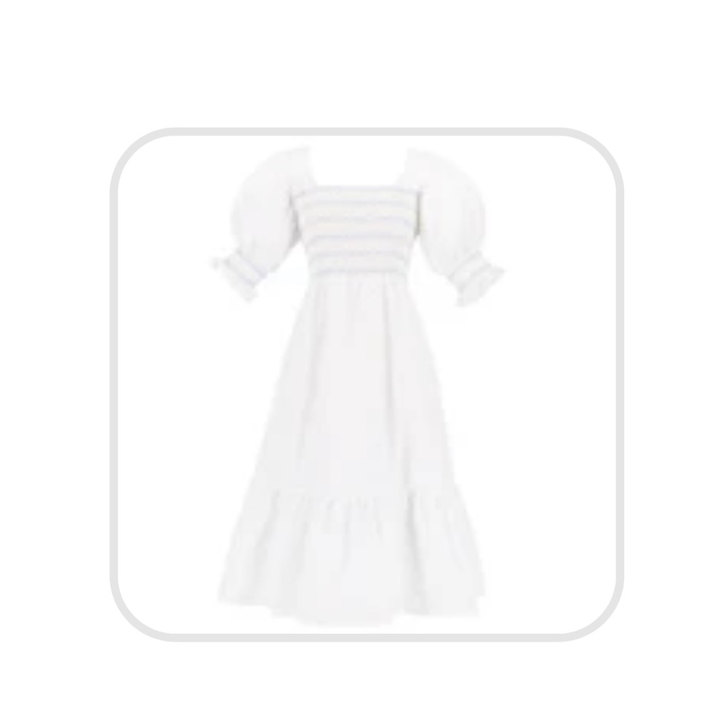 White Puff Sleeve Midi Dress